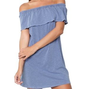 Sundry Off-the-Shoulder Ruffle Stripe Dress